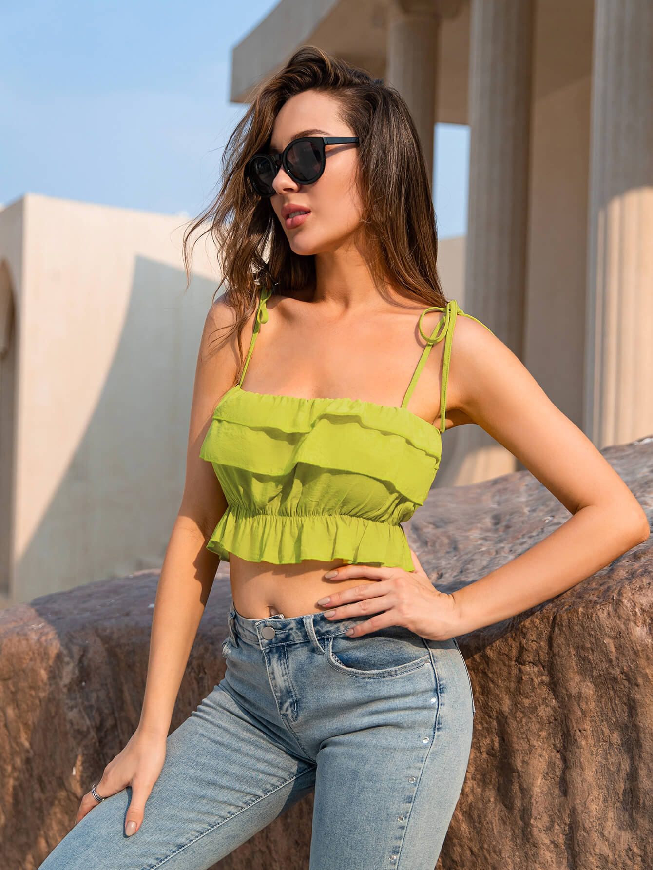 Spill The Tea Tie-Shoulder Layered Cropped Cami for women