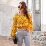 Floral Bubble Sleeve Smocked Top for women