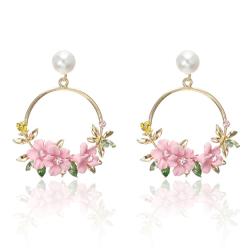 Pink Circle Flower Earrings Pink for women