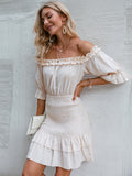 Get Your Frill On Trim Off-Shoulder Layered Mini Dress for women