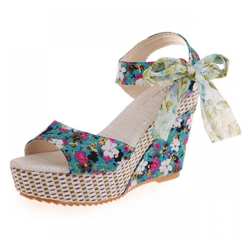 Floral Bow-knot Platform Wedge Sandals for women