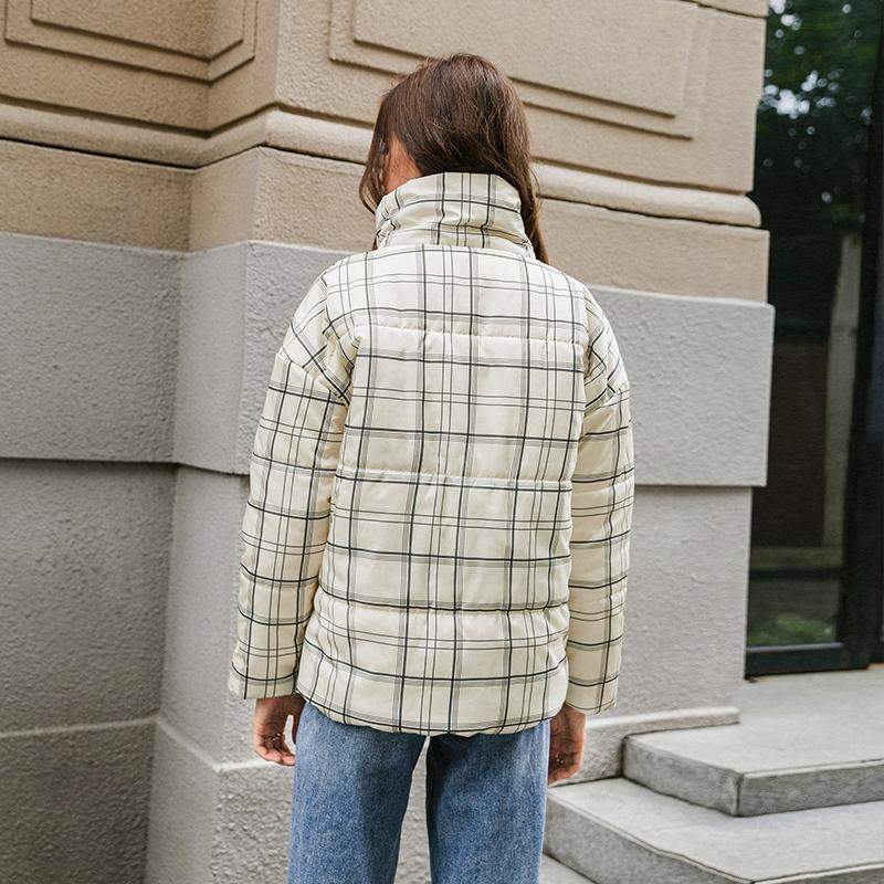 Crossing The Line Plaid Puffer Jacket for women