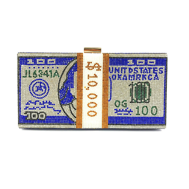 Rhinestone Dollar Wallet Clutch Bag Blue for women