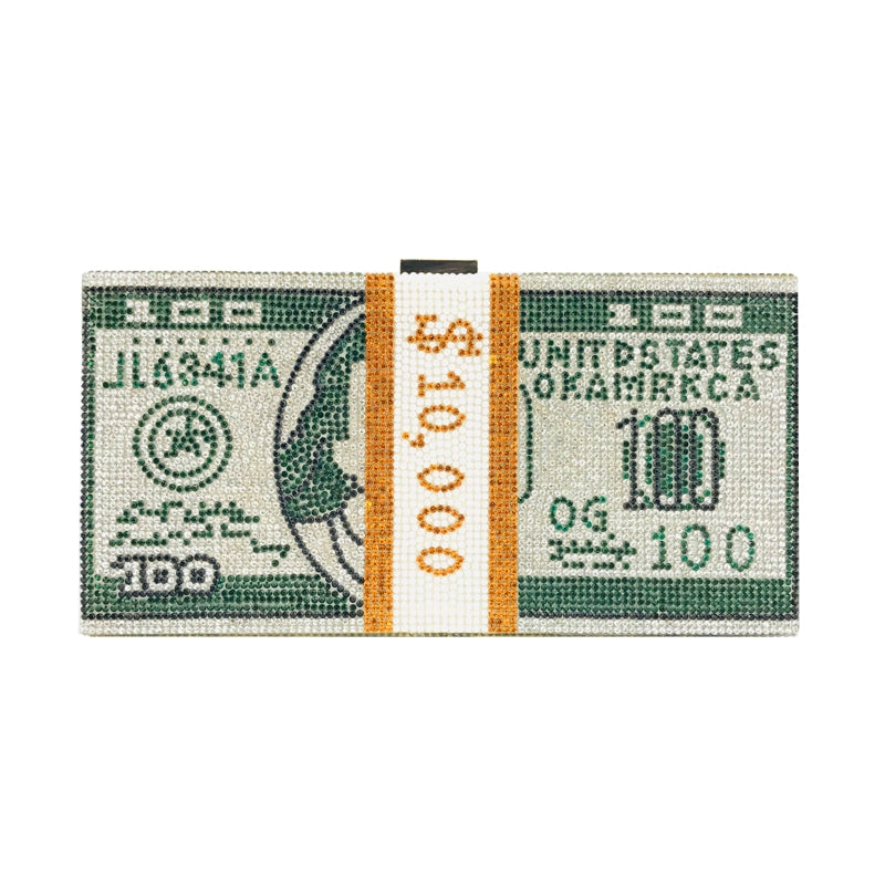 Rhinestone Dollar Wallet Clutch Bag Green for women
