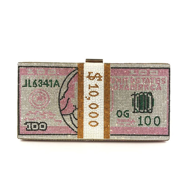 Rhinestone Dollar Wallet Clutch Bag Pink for women