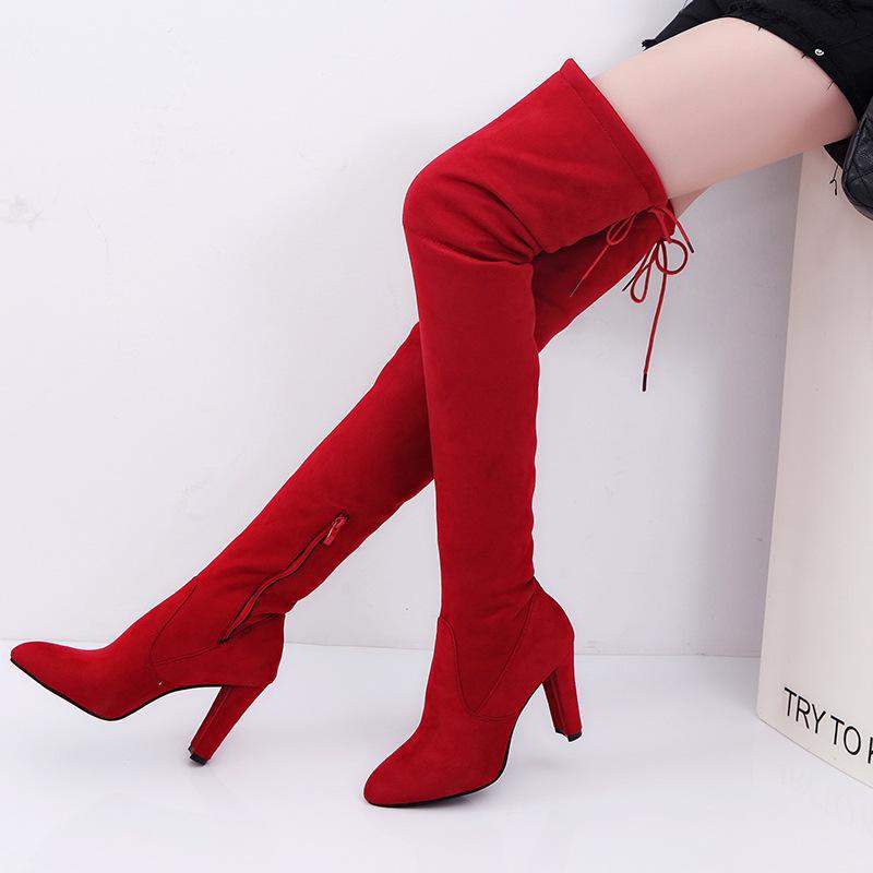 Mind Your Business Matte Leather High Heel Boots Red for women