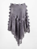 Catch My Drift Fringed Shawl Sweater Pullover Dark Gray One size for women