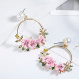 Pink Circle Flower Earrings for women