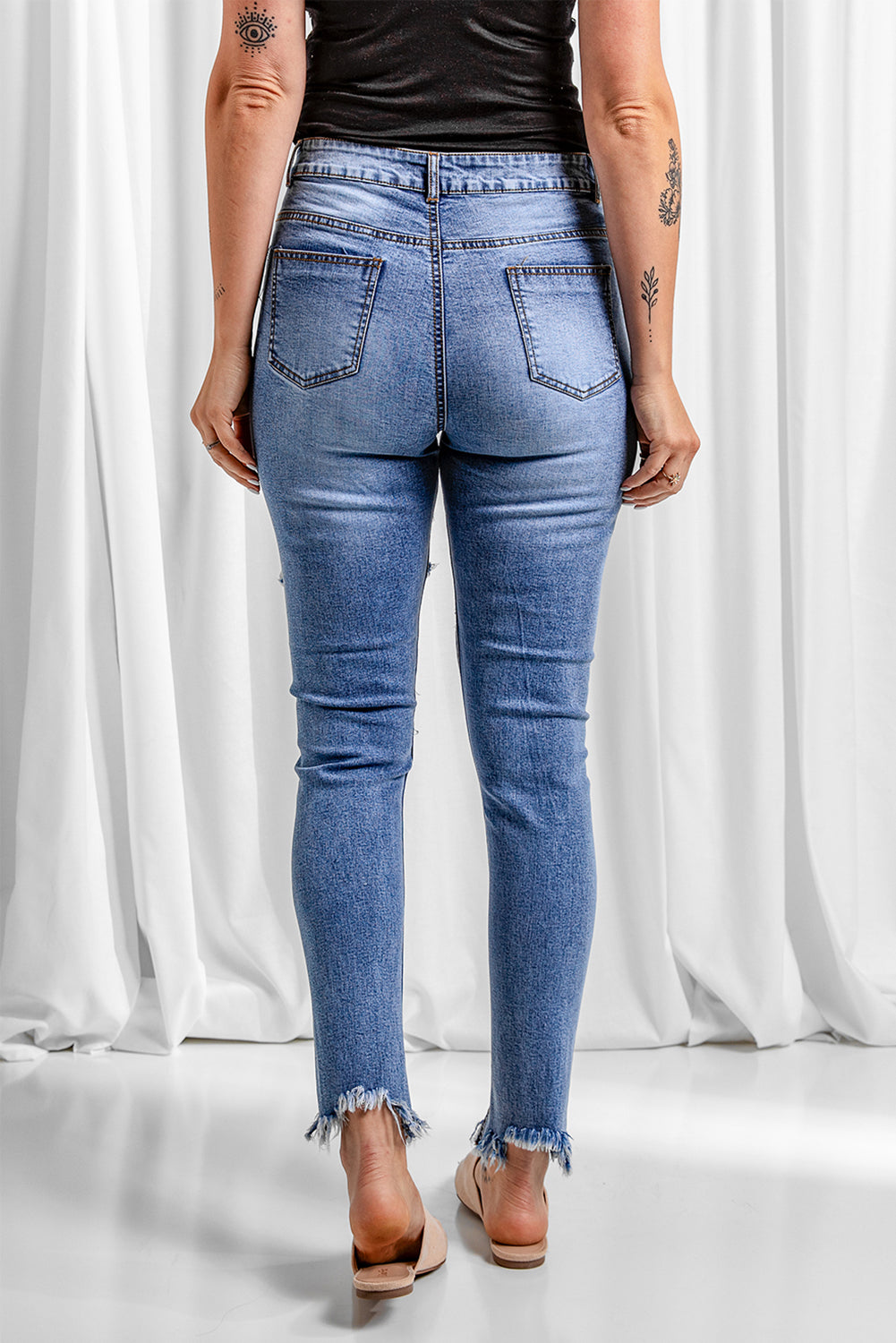 Distressed Raw Hem Skinny Jeans for women