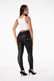 Ain't No Basic Bish Buttoned Matte Black Leather Leggings for women