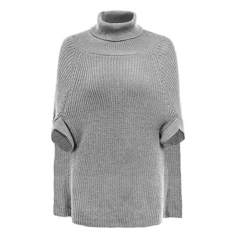 So We Backpedaling Now? High Neck Shawl Knitted Sweater Women Grey for women