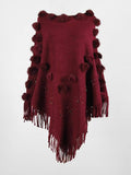Catch My Drift Fringed Shawl Sweater Pullover Wine Red One size for women