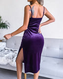 Keep It Real Velvet Spaghetti Strap Side Slit Dress for women