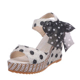 Floral Bow-knot Platform Wedge Sandals White for women