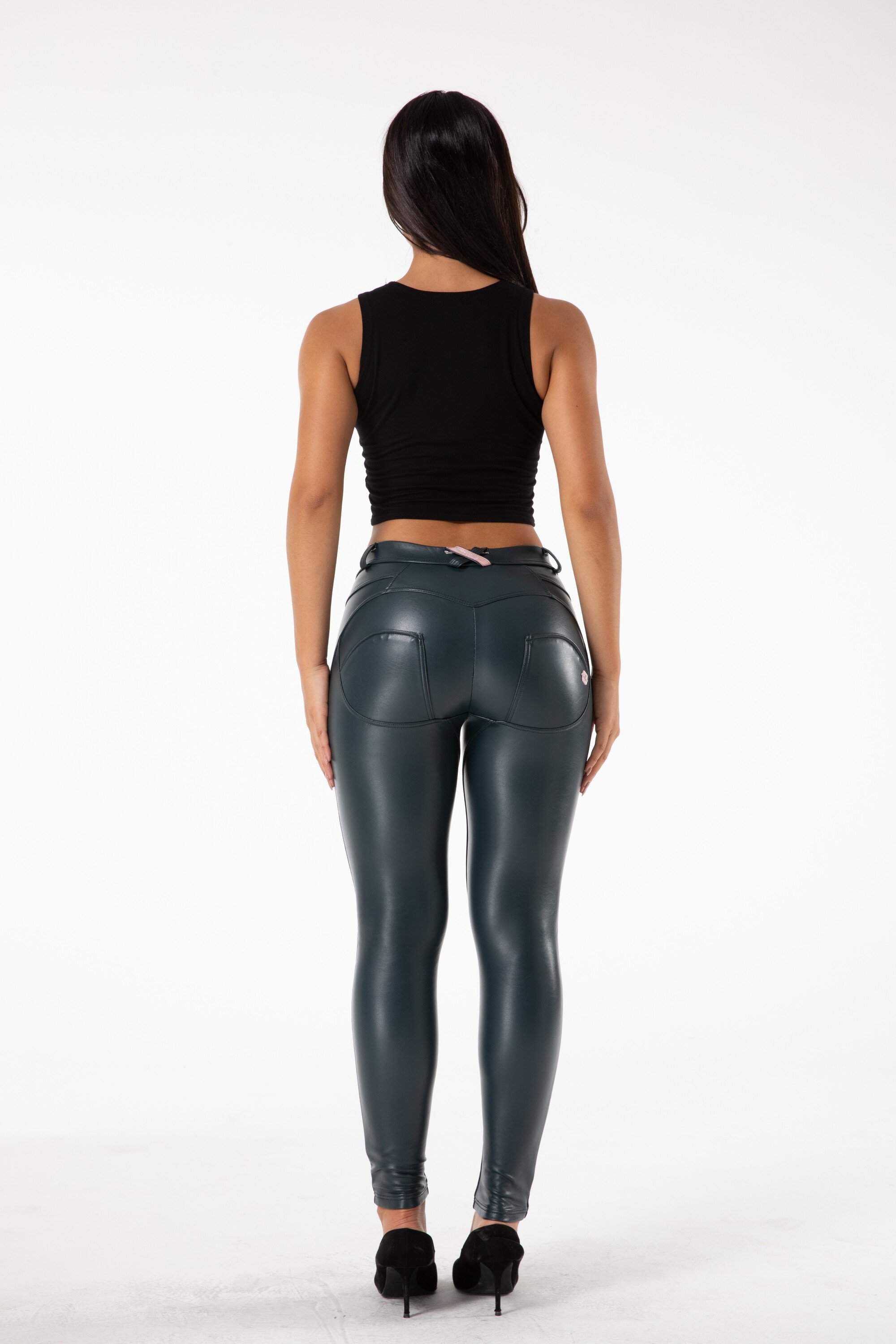 Certified Hottie Stretchable Super Tight Blue Faux Leather Leggings for women
