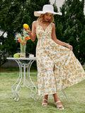 Floral Fake Pearl Button Slit Maxi Dress for women