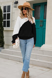 Two-Tone Round Neck Ribbed Sweater for women