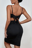 Spaghetti Strap Cropped Top and Ruched Skirt Set for women