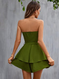 Strapless Belted Layered Romper for women