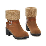 Sippin My Mocha Latte Round-Toe Short Snow Boots Thick Heel With Belt Buckle Yellow for women