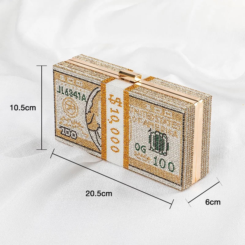 Rhinestone Dollar Wallet Clutch Bag for women