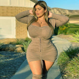 Totally Unbothered Short Solid Color Plus Size Tight Mini Dress Brown for women