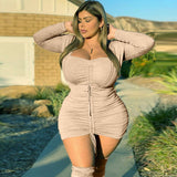 Totally Unbothered Short Solid Color Plus Size Tight Mini Dress Beige for women