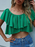Ruffled Off-Shoulder Layered Cropped Top for women