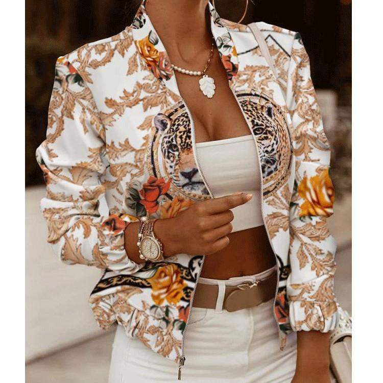 Obsessed With Me Long Sleeved Zipped Jacket White and Orange for women