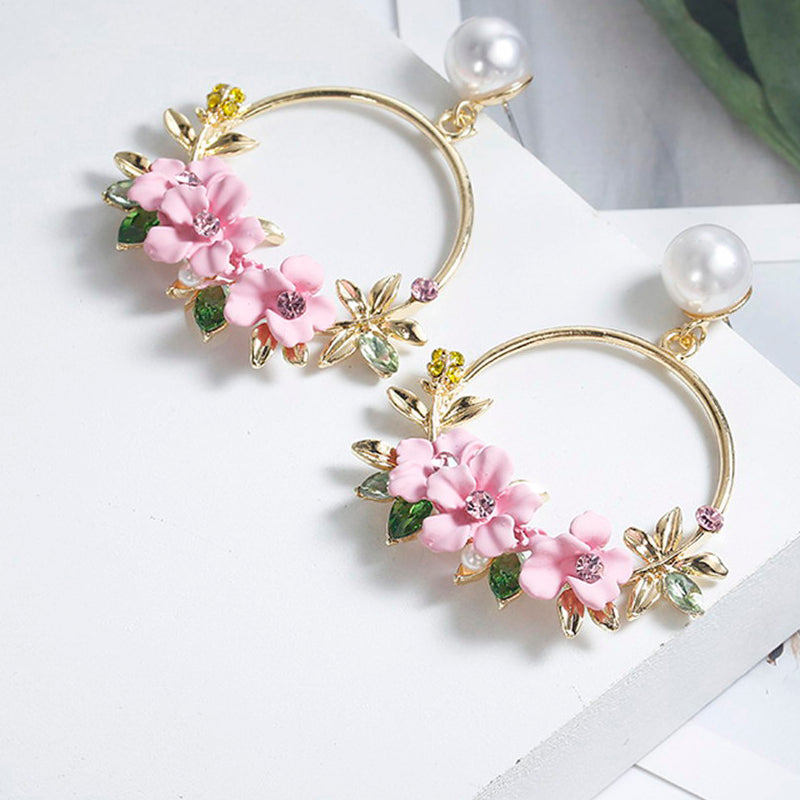 Pink Circle Flower Earrings for women
