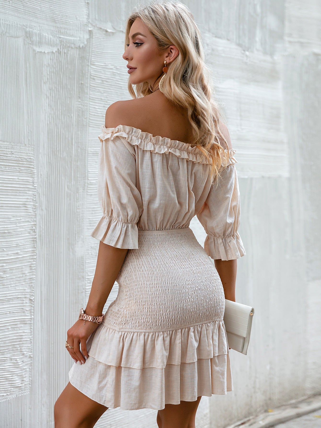 Get Your Frill On Trim Off-Shoulder Layered Mini Dress for women
