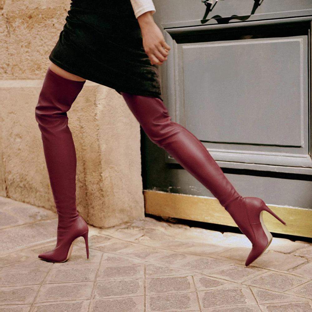 Feel Like A Rockstar Over-the-knee Stretch Boots Wine Red for women
