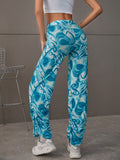 Abstract Print High Waist Ruched Pants for women