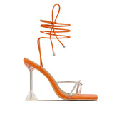Stop Watchin' Rhinestone Heel Sandals Orange for women