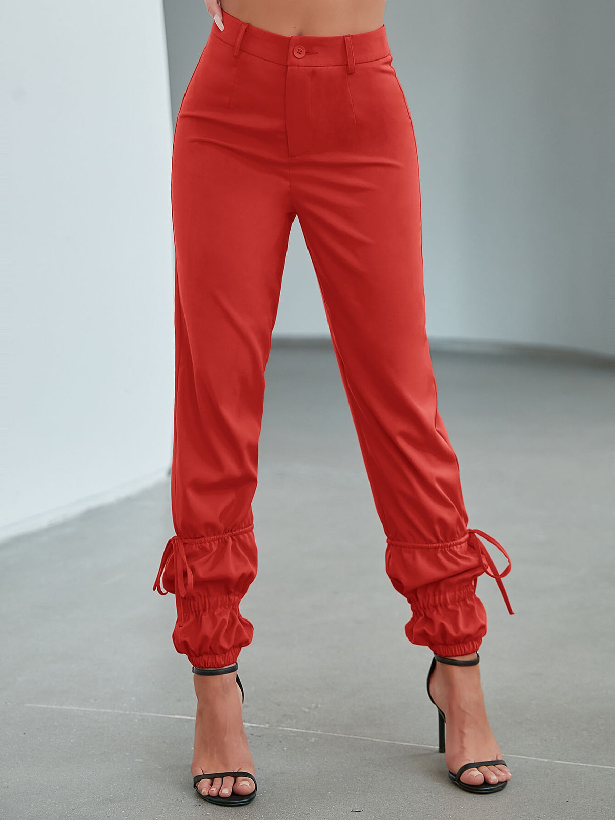 Drawstring Detail Ankle-Length Pants Red for women