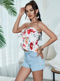Bring Me Flowers Floral Strapless Cropped Peplum Top for women