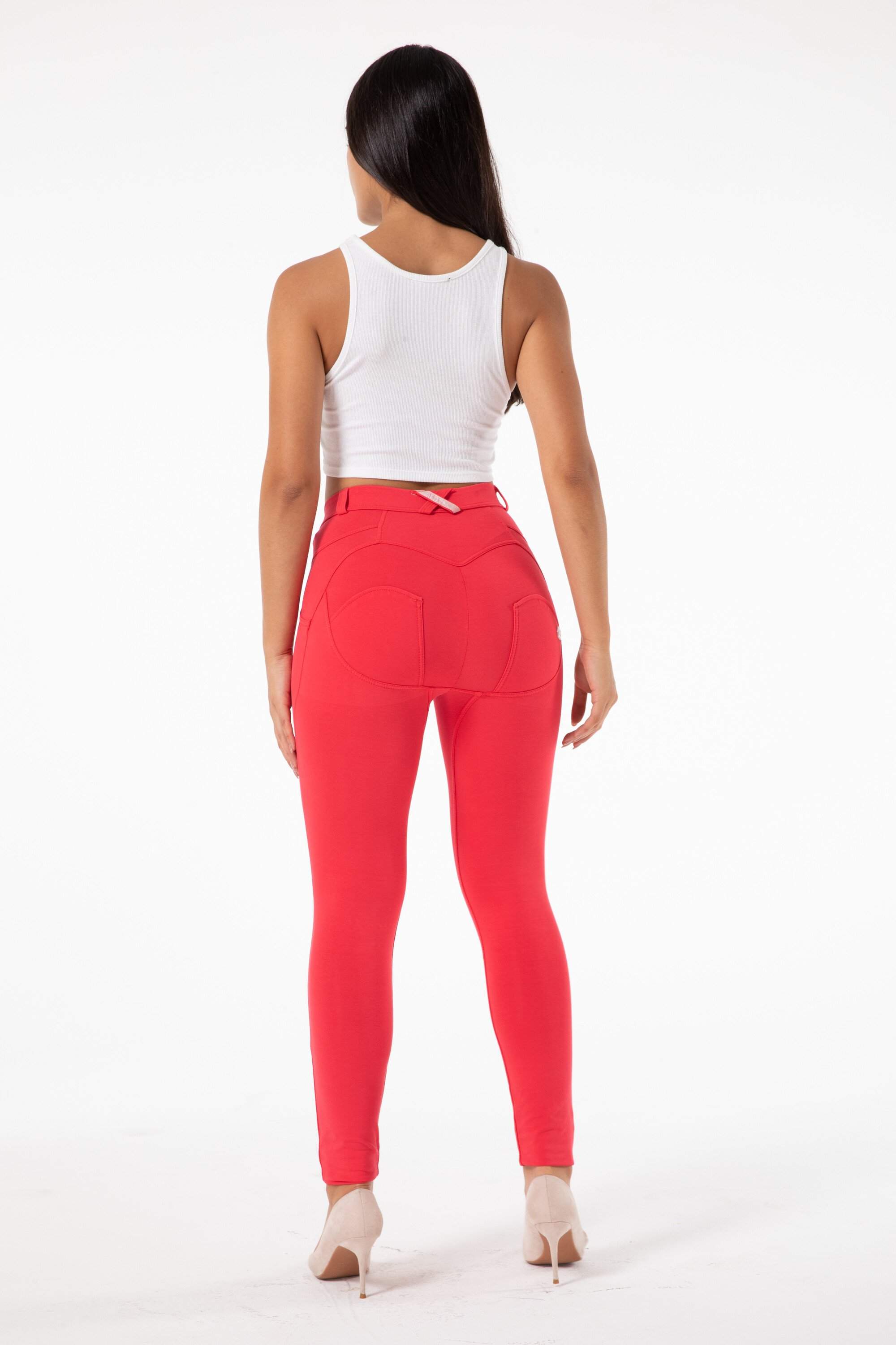 The Audacity Buttoned Watermelon Red Leggings for women