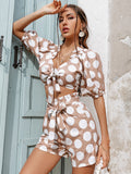 X Marks The Spot Polka Dot Tie Front Cropped Top and Shorts Set for women