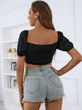 Ruched Sweetheart Neck Puff Sleeve Cropped Top for women