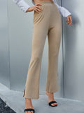 High Waist Slit Ankle Textured Pants for women