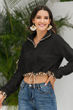Leopard Hem O-Ring Zip Crop Pullover for women